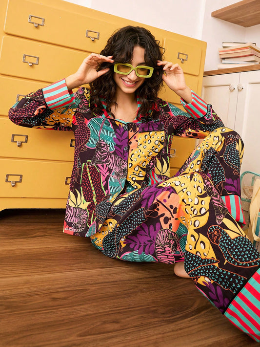 Electric Jungle Satin Pajama Set