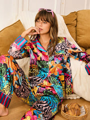 Wildflower Noir Satin Pajama Set