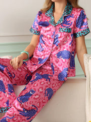 Pink Leopard Pop Satin Pajama Set