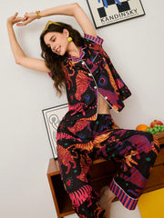 Midnight Tiger Muse Satin Pajama Set