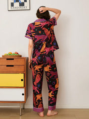 Midnight Tiger Muse Satin Pajama Set