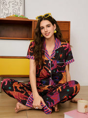 Midnight Tiger Muse Satin Pajama Set
