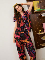 Midnight Tiger Muse Satin Pajama Set
