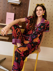 Midnight Tiger Muse Satin Pajama Set
