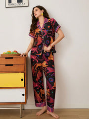 Midnight Tiger Muse Satin Pajama Set
