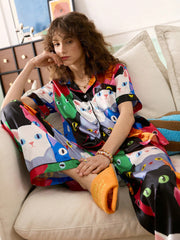Pop Art Cats Satin Pajama Set