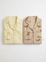 Floral & Puppy Print Pajama Duo – Pack of 2
