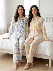 Blue Teddy & Pastel Floral Pajama Duo – Pack of 2
