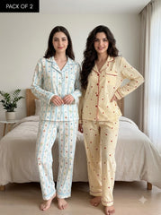 Sky Blue & Cream Heart Stripe Pajama Duo – Pack of 2