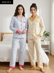 Blue Heart & Yellow Star Stripe Pajama Duo – Pack of 2