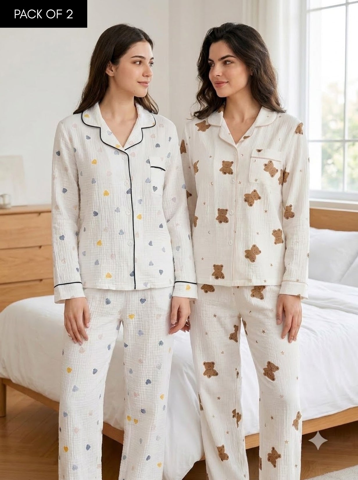 Teddy & Heart Comfort Pajama Duo – Pack of 2