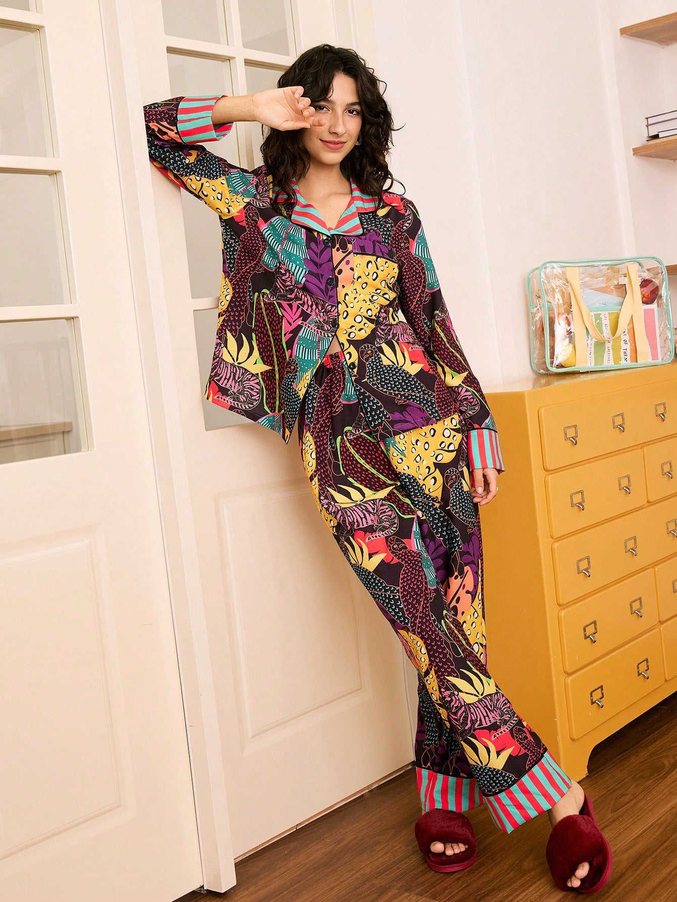 Electric Jungle Satin Pajama Set
