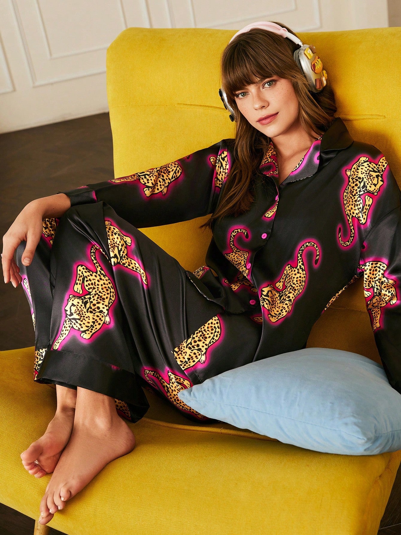 Midnight Panther Satin Pajama Set