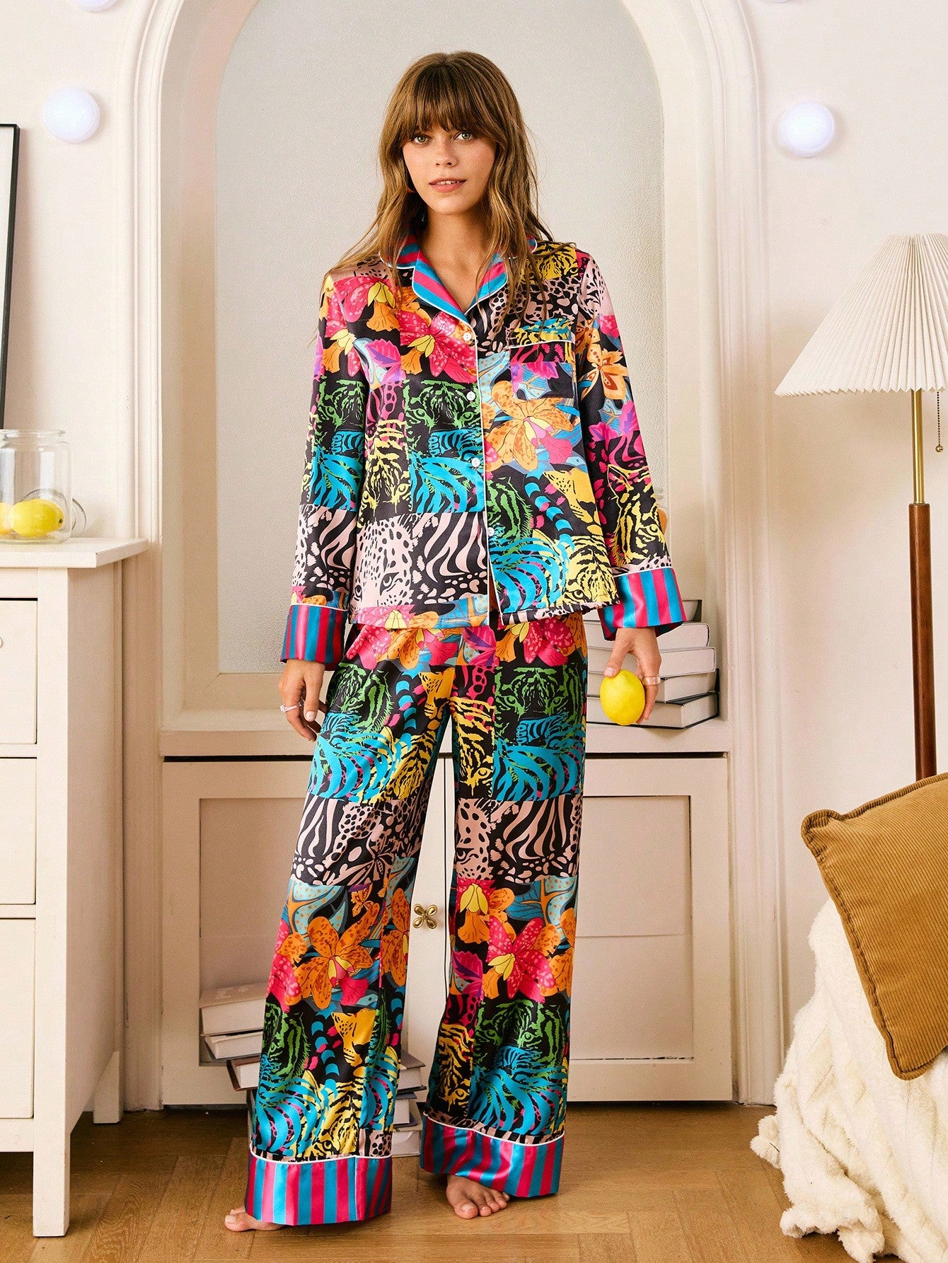 Wildflower Noir Satin Pajama Set