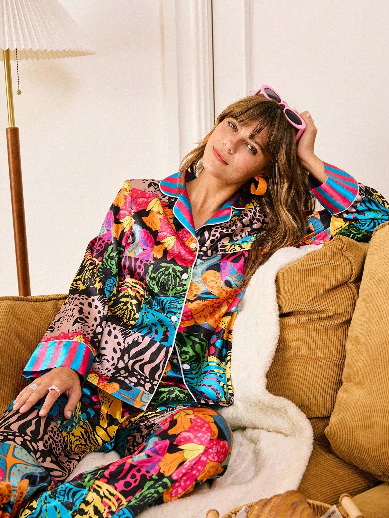 Wildflower Noir Satin Pajama Set