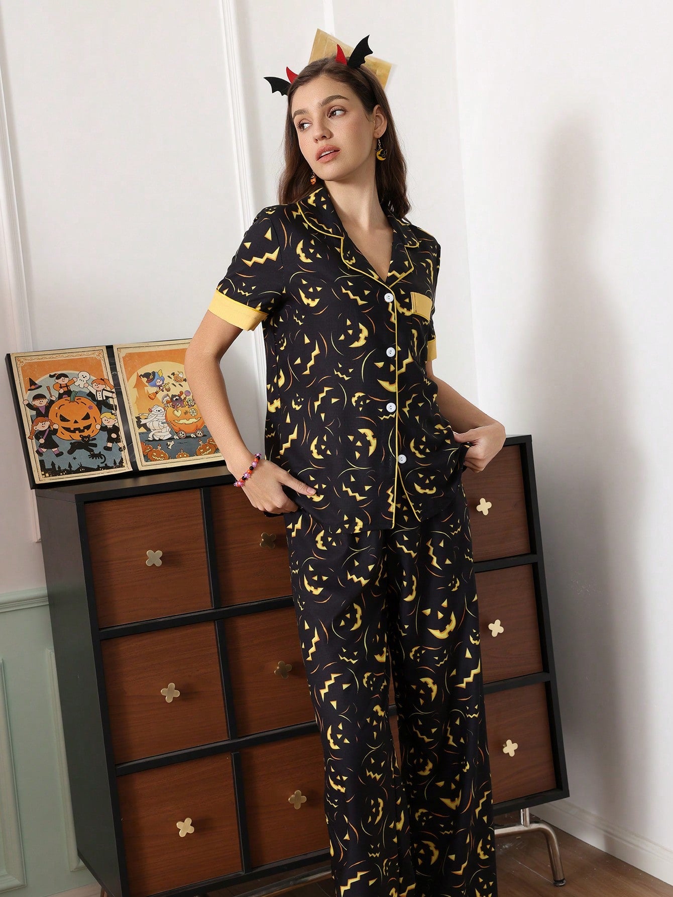 Midnight Pumpkin Halloween Satin Pajama Set