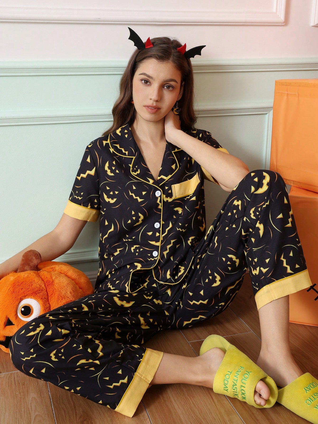 Midnight Pumpkin Halloween Satin Pajama Set