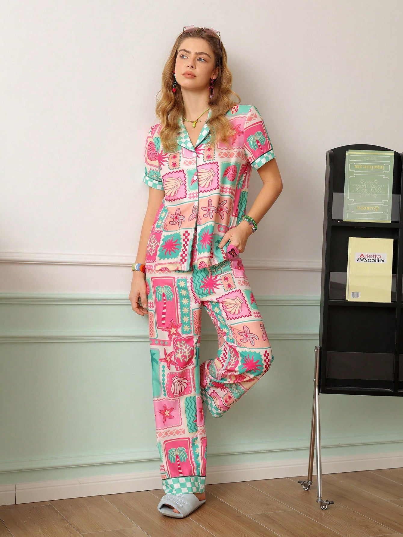 Seaside Shells & Starfish Satin Pajama Set
