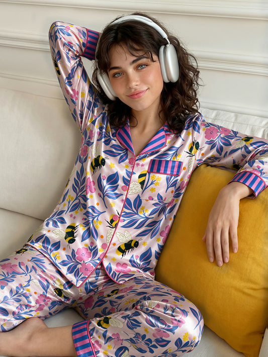 Honey Blossom Satin Pajama Set