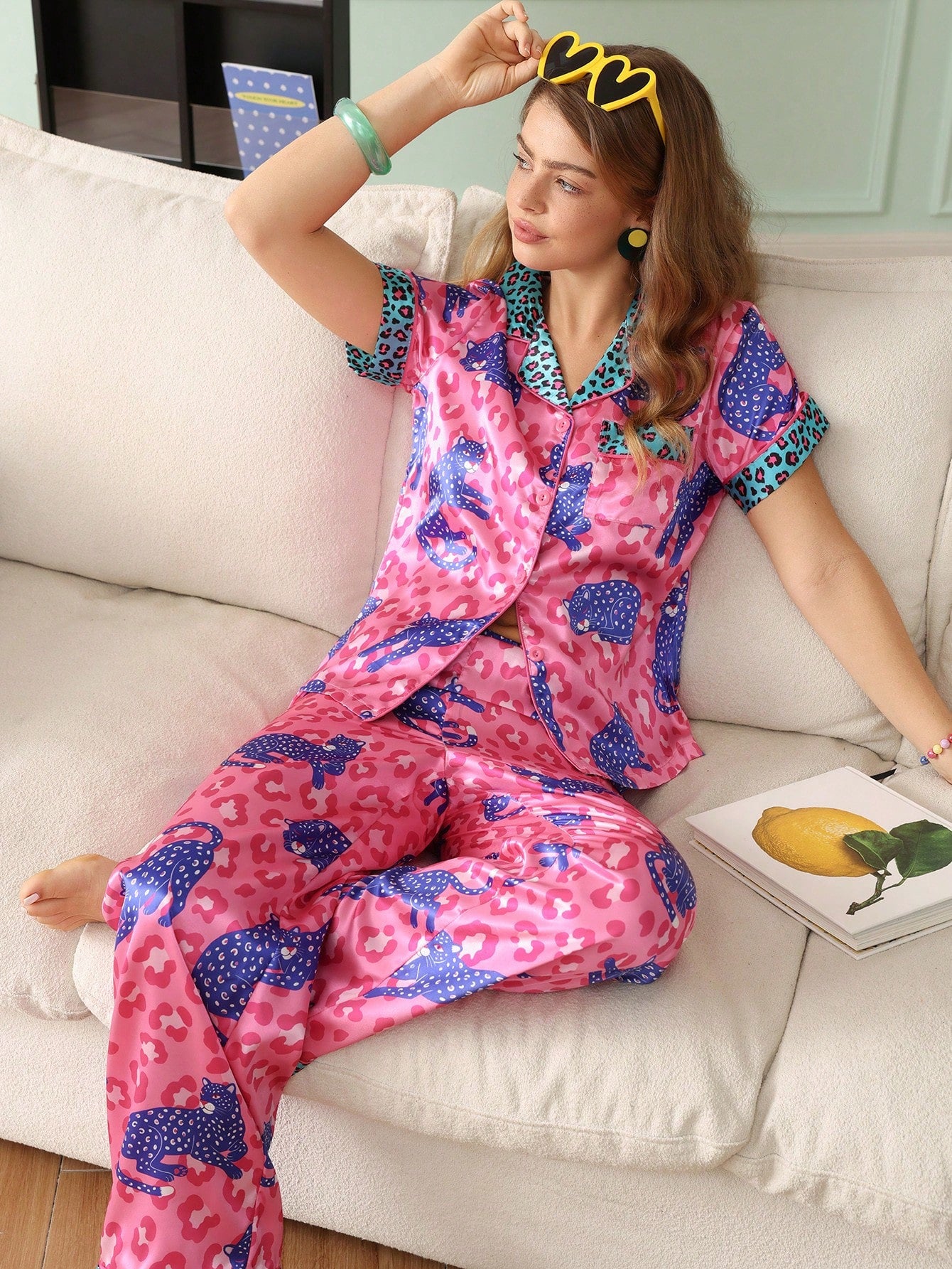 Pink Leopard Pop Satin Pajama Set