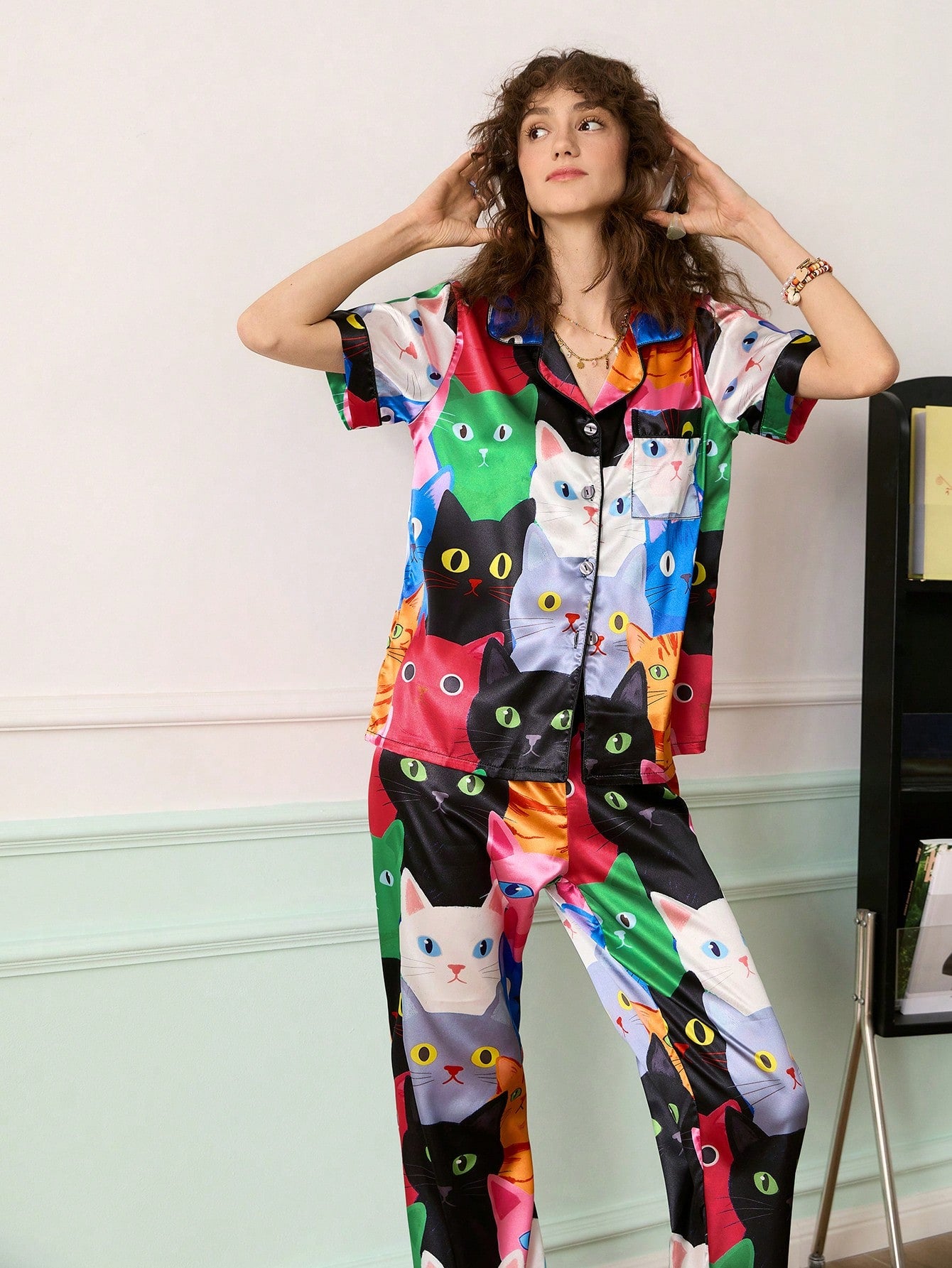 Pop Art Cats Satin Pajama Set