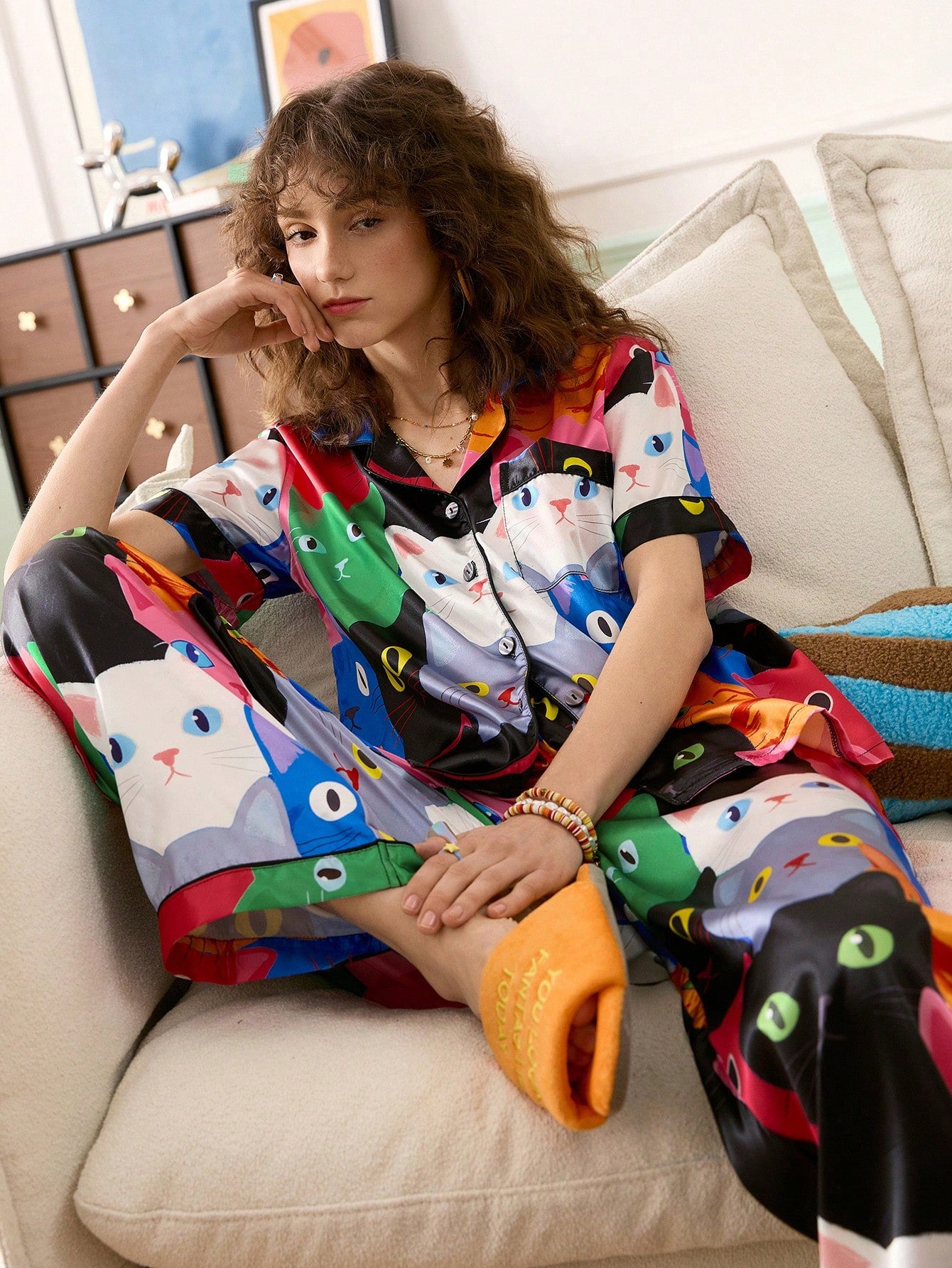 Pop Art Cats Satin Pajama Set