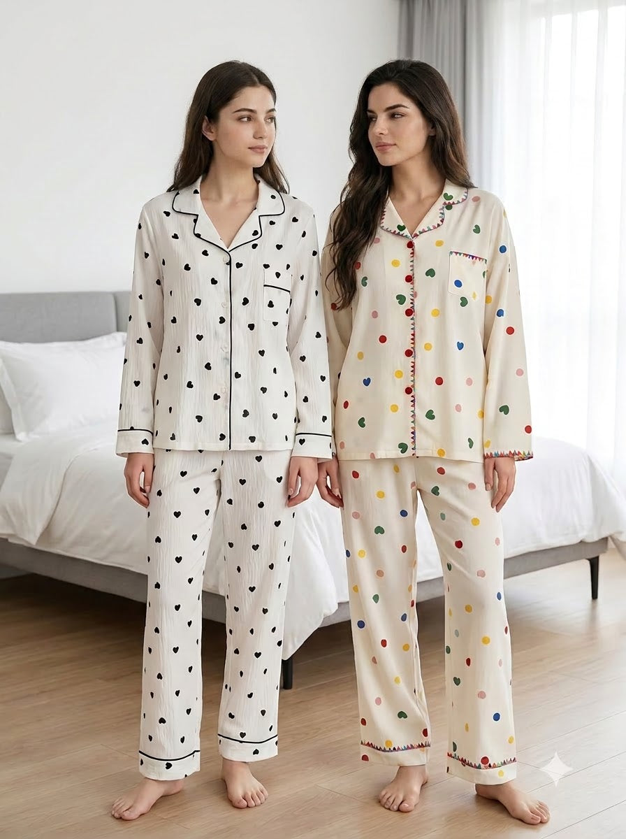 Playful Hearts & Dots Pajama Duo – Pack of 2