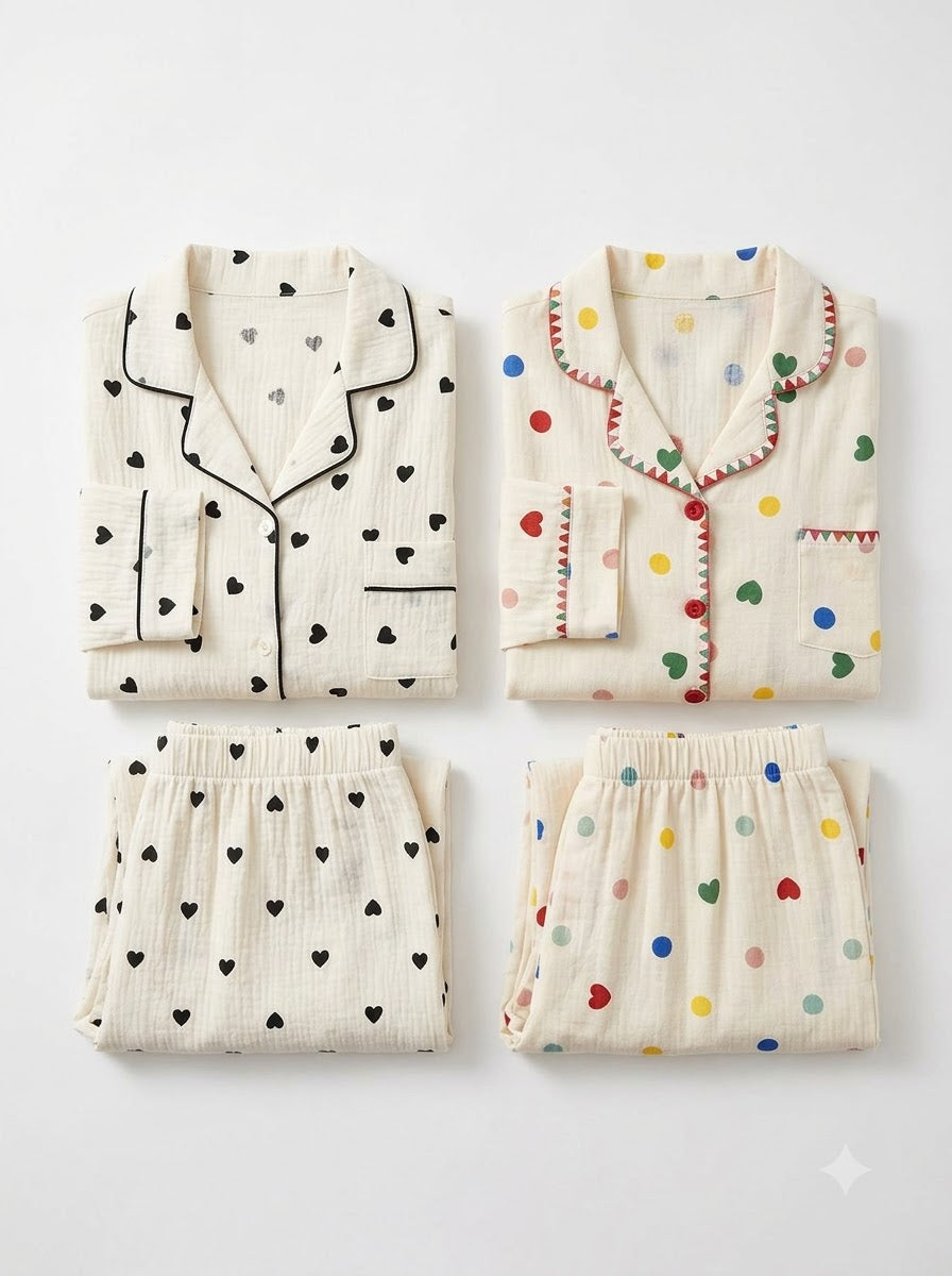 Playful Hearts & Dots Pajama Duo – Pack of 2