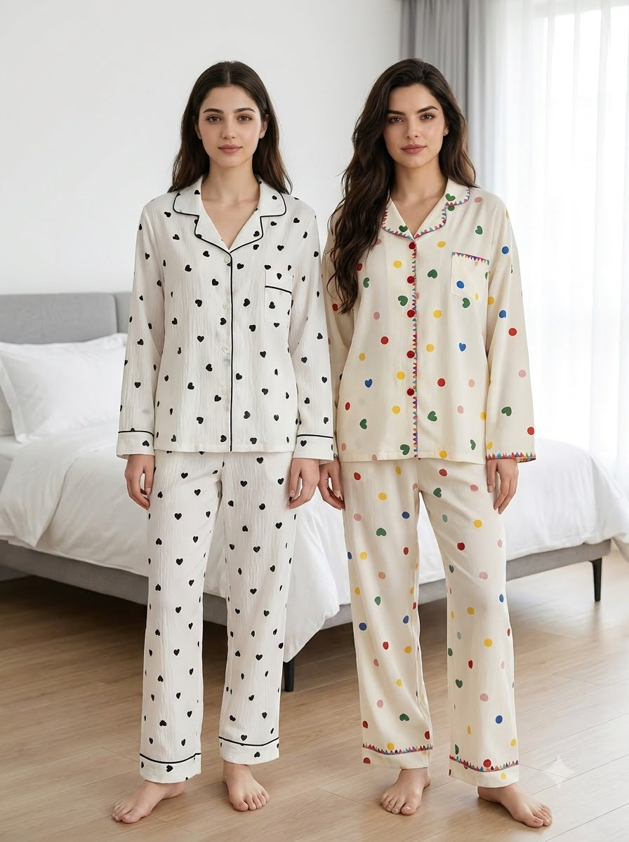 Playful Hearts & Dots Pajama Duo – Pack of 2