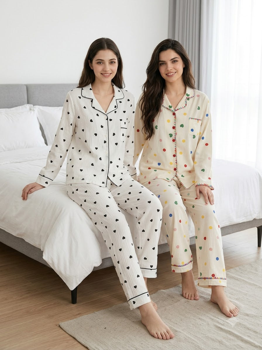 Playful Hearts & Dots Pajama Duo – Pack of 2